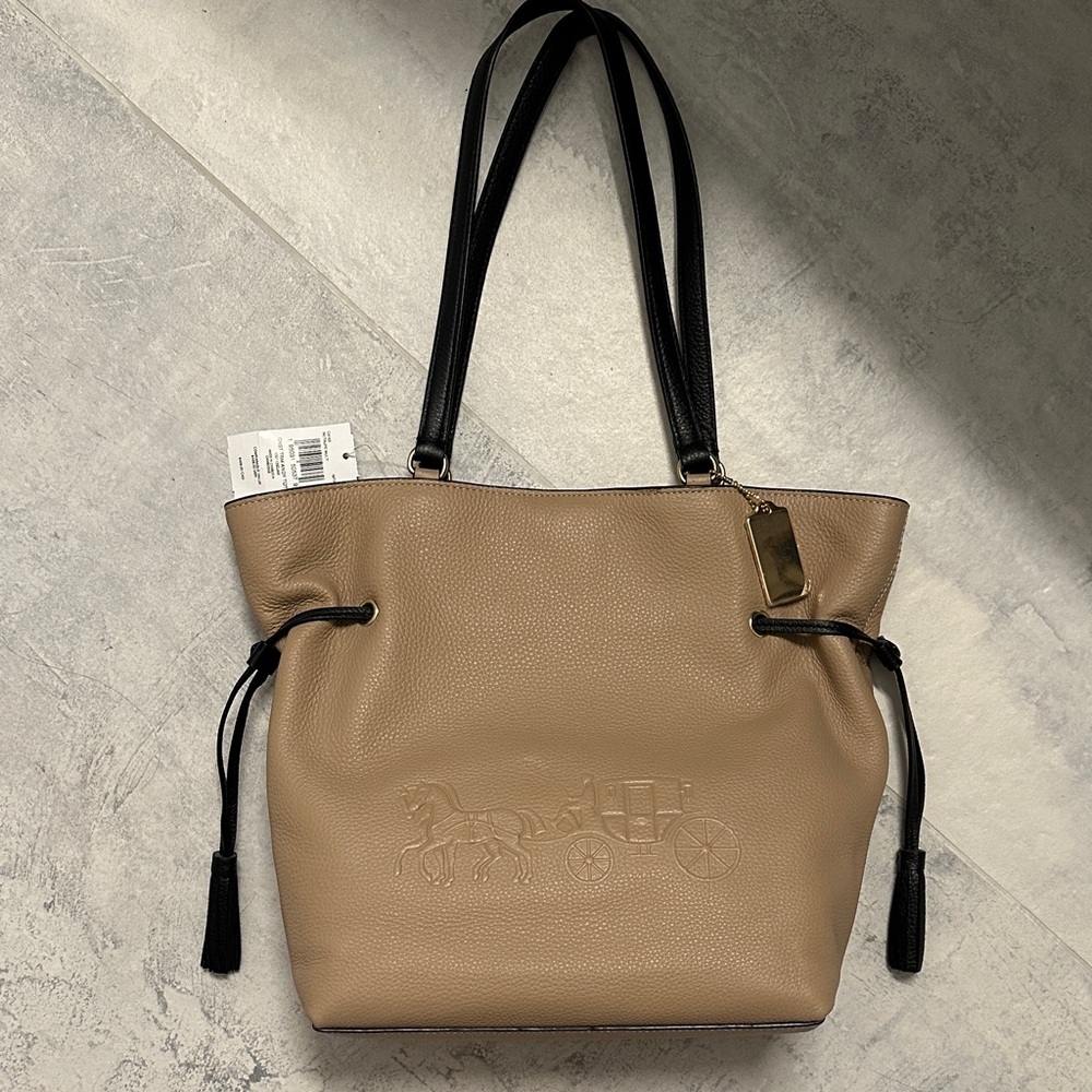 Coach Taupe Leather Purse with Black Accents